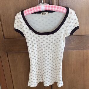 Steps vintage Cream and Brown cotton Short Sleeve Tee